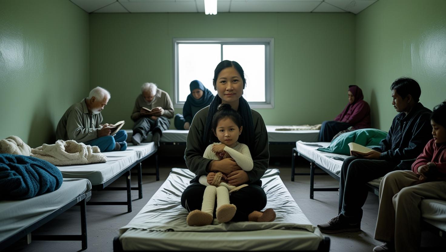 A woman holding her daughter in a homeless shelter showing the importance of non profit funding in Ontario